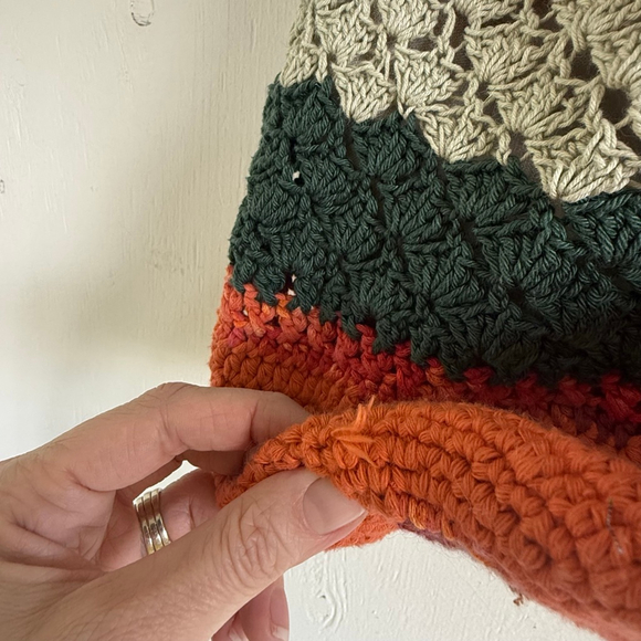 Bed Threads Crochet Shoulder Bag | Pink & Orange Striped | Boho Purse - Picture 3 of 6